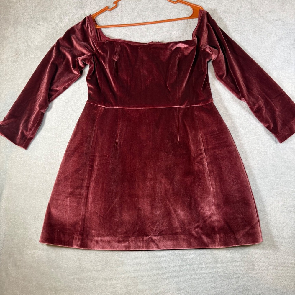 Hutch Burgundy Velvet Square Neck Long Sleeve Mini Dress Red‎ Size 12 11225